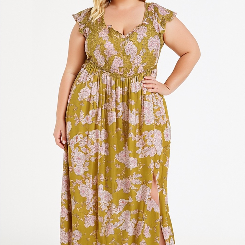 Floral Maxi Dress in Olive and Pink